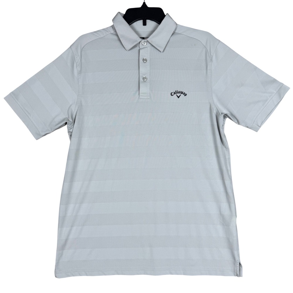 Callaway Polo Shirt M Opti-Dri Stripe Performance Grey Golf Athletic Golfcore